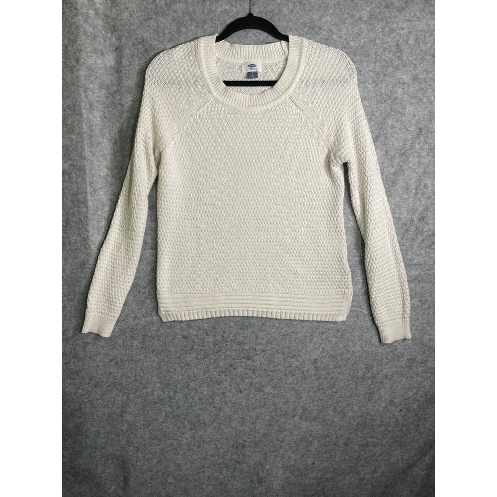 Old Navy Womens Cream Textured Knit Raglan Long Sleeve Crew Neck Sweater Small